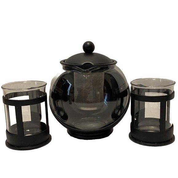 Delura Tea Pot W Stainless Infuser And 2 Cups 25 Ounce Tempered Glass Used Once - Picture 6 of 6